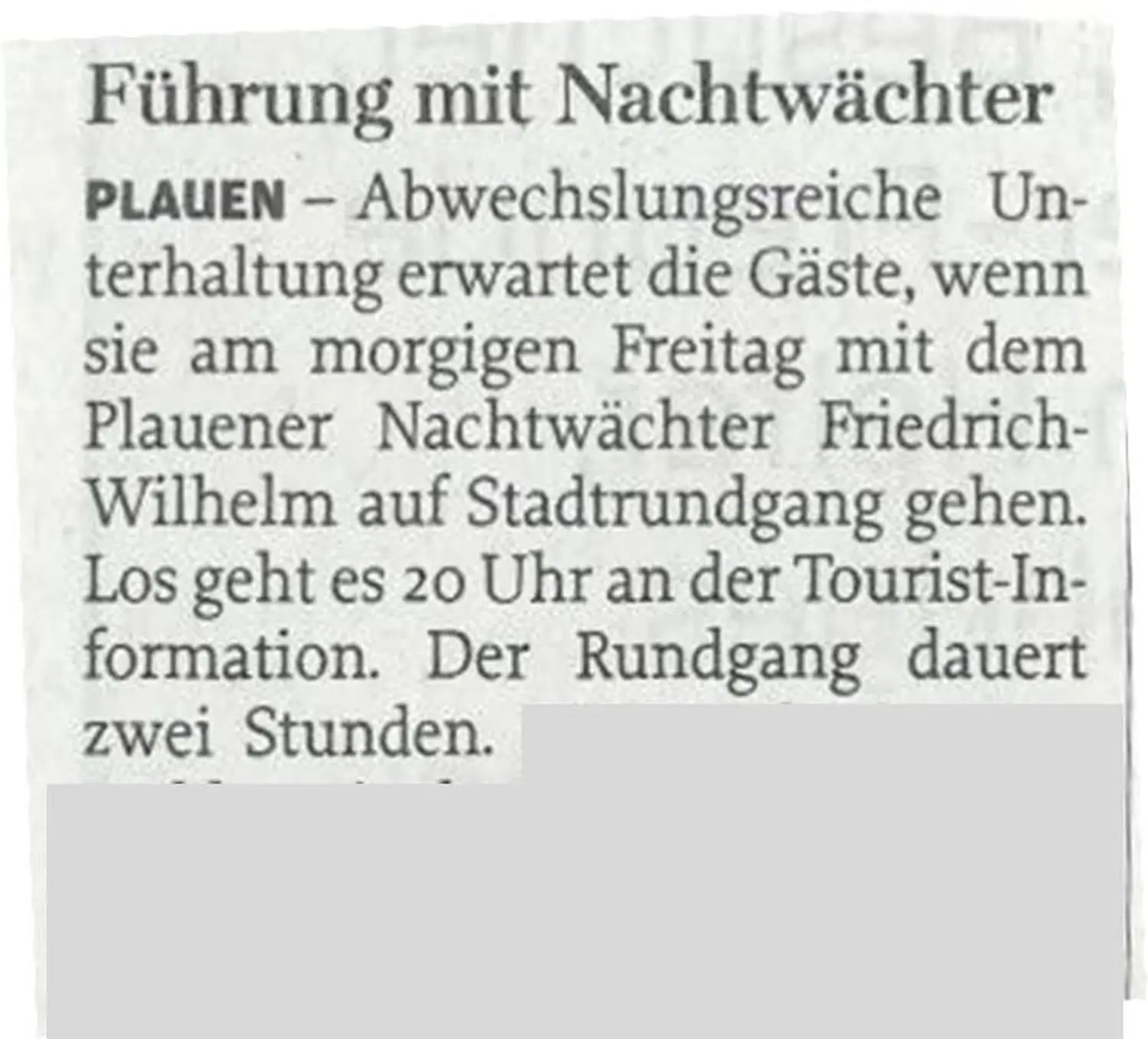 Freie Presse von NACHTWÄCHTER TOURISTIK