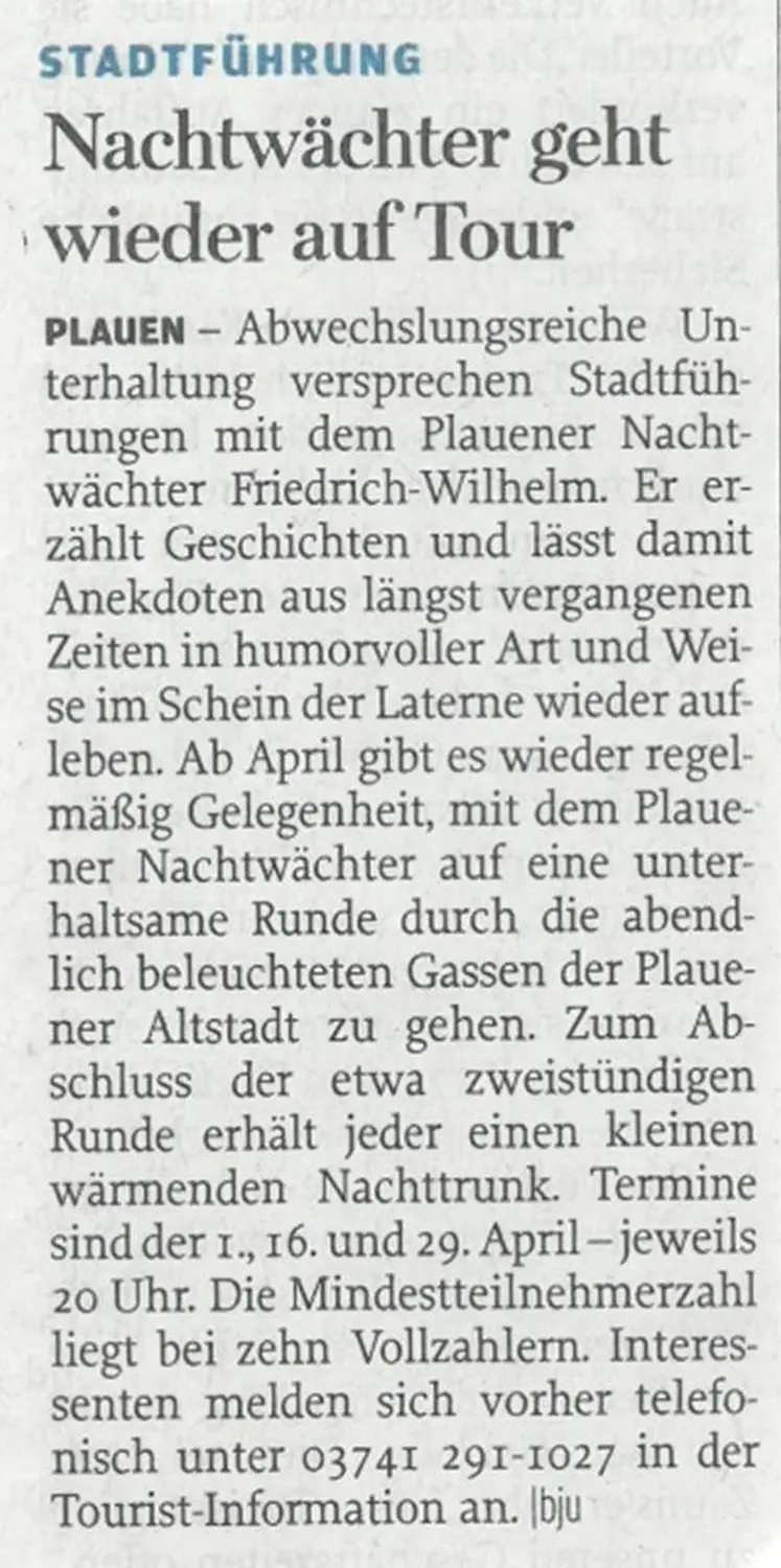 Freie Presse von NACHTWÄCHTER TOURISTIK