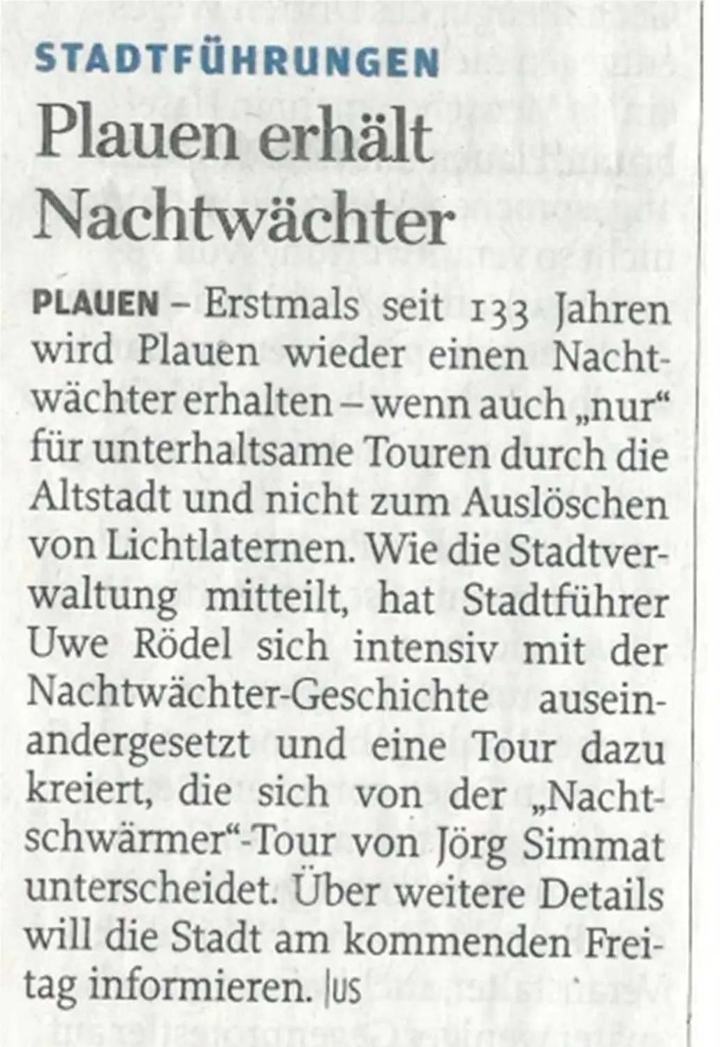 Freie Presse von NACHTWÄCHTER TOURISTIK